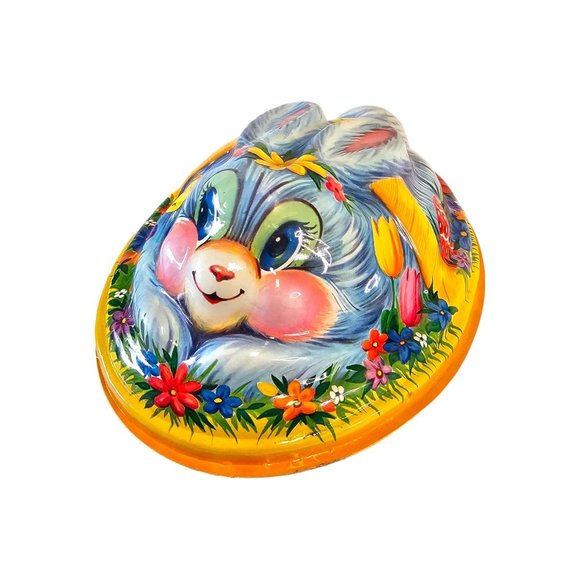 Vintage 1980s Easter Bunny Plastic Molded Candy Treat Gift Container Litho - Picture 1 of 8